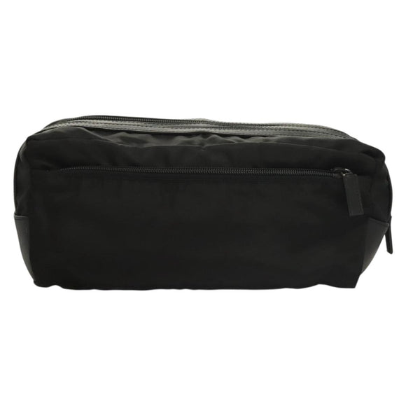 PRADA Clutch Bag Nylon Leather Black Silver Auth ki5843