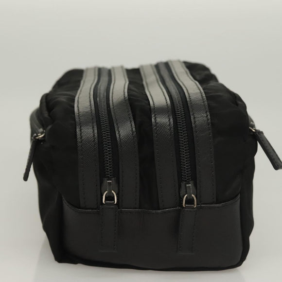 PRADA Clutch Bag Nylon Leather Black Silver Auth ki5843