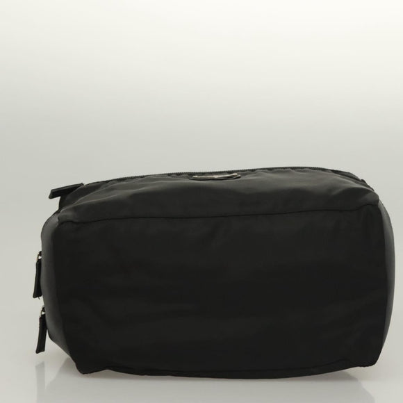 PRADA Clutch Bag Nylon Leather Black Silver Auth ki5843