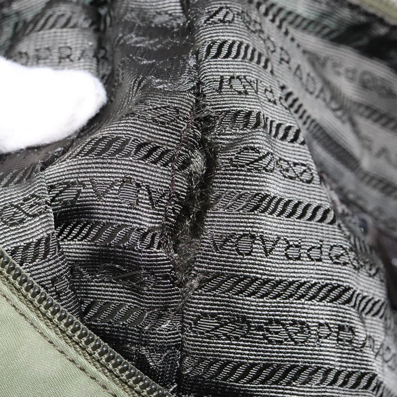 PRADA Shoulder Bag Nylon Khaki Silver Auth ki5844