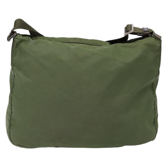 PRADA Shoulder Bag Nylon Khaki Silver Auth ki5844