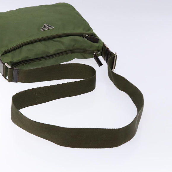 PRADA Shoulder Bag Nylon Khaki Silver Auth ki5844