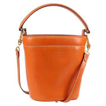 PRADA Shoulder Bag Leather 2way Orange Gold Auth ki5845