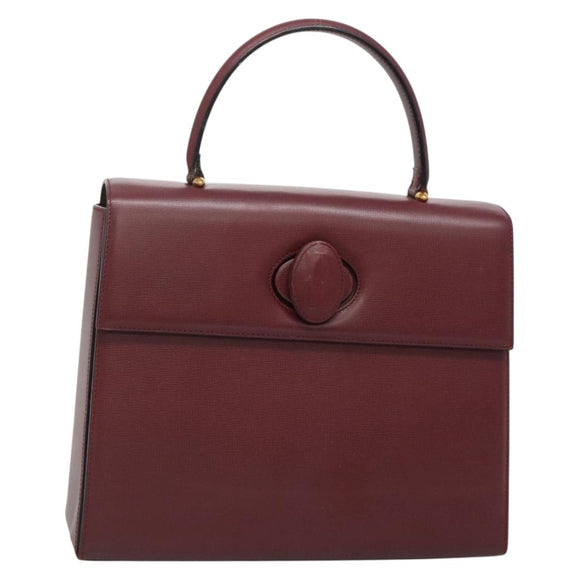 CARTIER Must Line Hand Bag Leather Bordeaux Gold Auth ki5854