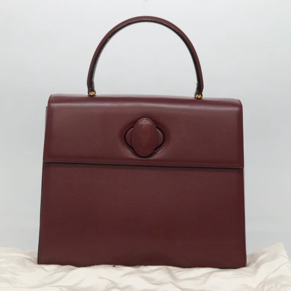 CARTIER Must Line Hand Bag Leather Bordeaux Gold Auth ki5854