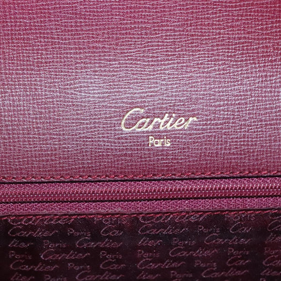 CARTIER Must Line Hand Bag Leather Bordeaux Gold Auth ki5854