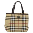 BURBERRY Nova Check Hand Bag PVC Beige Silver Auth ki5862-1