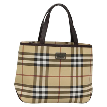 BURBERRY Nova Check Hand Bag PVC Beige Silver Auth ki5862