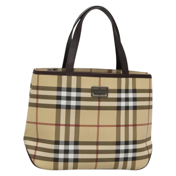 BURBERRY Nova Check Hand Bag PVC Beige Silver Auth ki5862