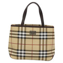 BURBERRY Nova Check Hand Bag PVC Beige Silver Auth ki5862-12