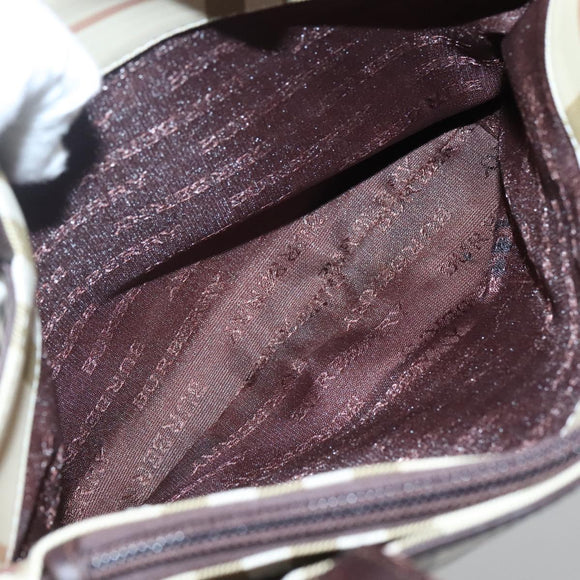 BURBERRY Nova Check Hand Bag PVC Beige Silver Auth ki5862