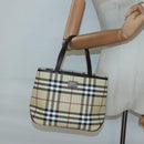 BURBERRY Nova Check Hand Bag PVC Beige Silver Auth ki5862-15