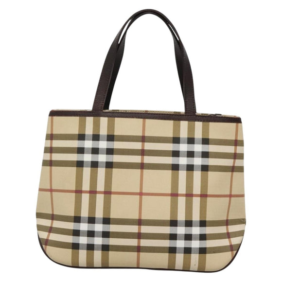 BURBERRY Nova Check Hand Bag PVC Beige Silver Auth ki5862