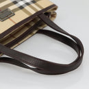 BURBERRY Nova Check Hand Bag PVC Beige Silver Auth ki5862-20