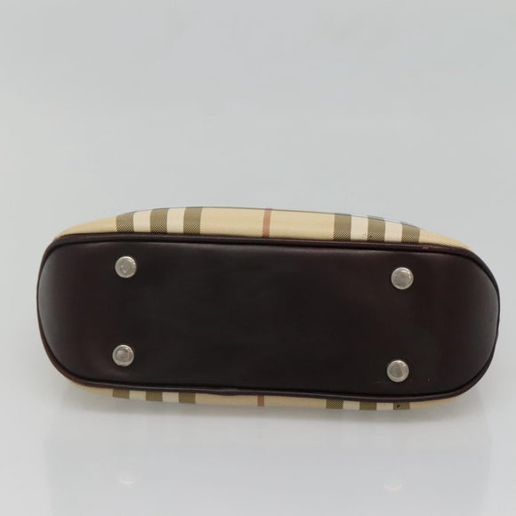BURBERRY Nova Check Hand Bag PVC Beige Silver Auth ki5862