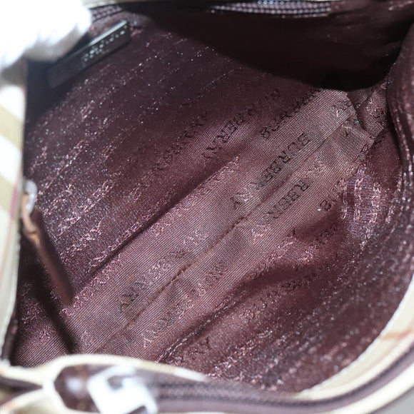 BURBERRY Nova Check Hand Bag PVC Beige Silver Auth ki5862