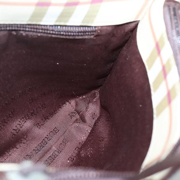 BURBERRY Nova Check Hand Bag PVC Beige Silver Auth ki5862