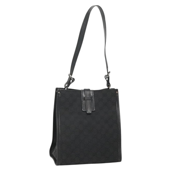 GUCCI GG Canvas Shoulder Bag Black Silver 110292 Auth ki5866