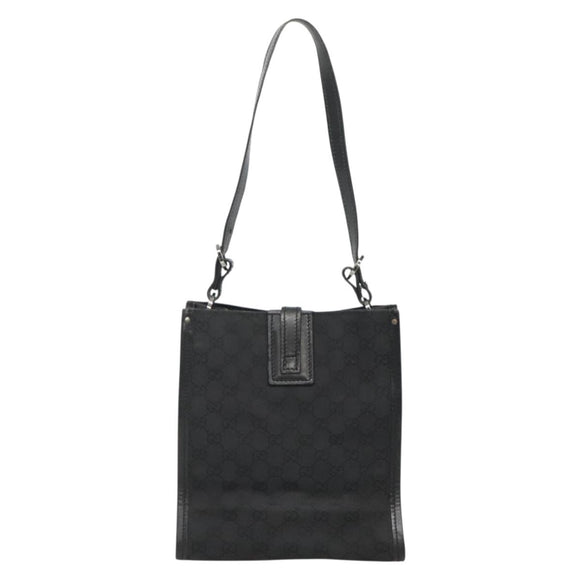 GUCCI GG Canvas Shoulder Bag Black Silver 110292 Auth ki5866