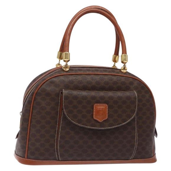 CELINE Macadam Canvas Hand Bag PVC Leather Brown Gold Auth ki5869