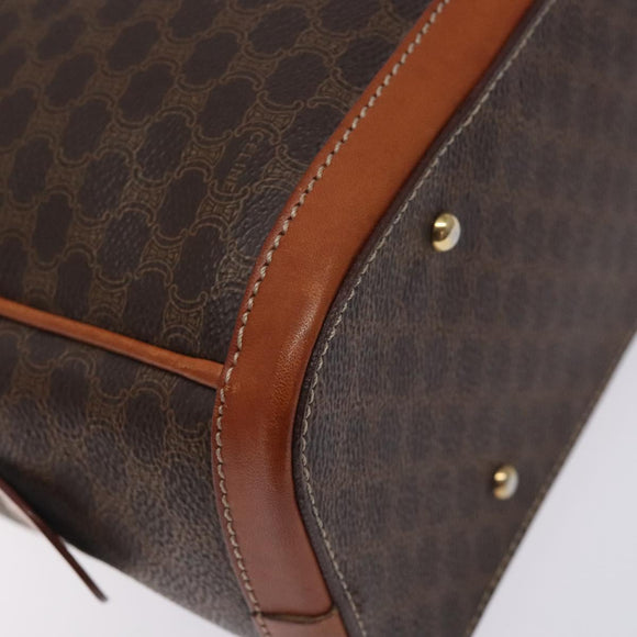 CELINE Macadam Canvas Hand Bag PVC Leather Brown Gold Auth ki5869