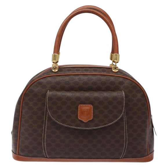 CELINE Macadam Canvas Hand Bag PVC Leather Brown Gold Auth ki5869