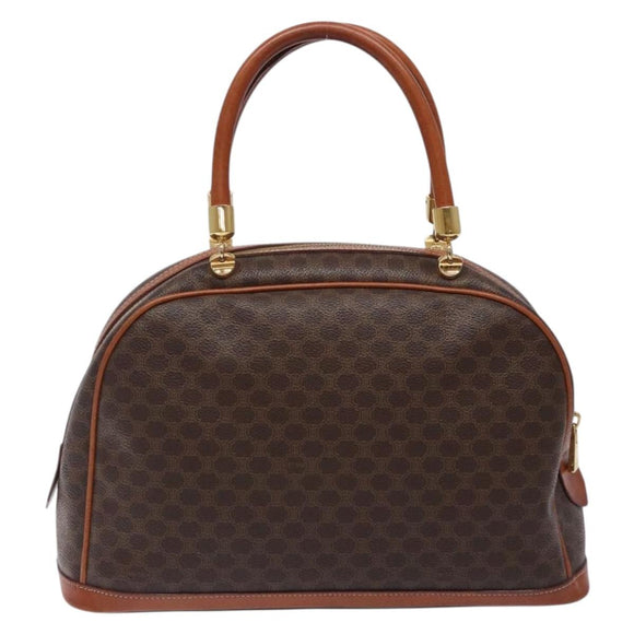 CELINE Macadam Canvas Hand Bag PVC Leather Brown Gold Auth ki5869