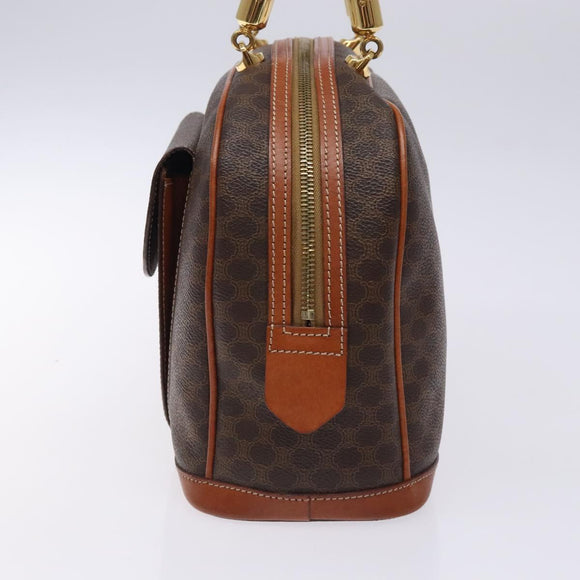 CELINE Macadam Canvas Hand Bag PVC Leather Brown Gold Auth ki5869