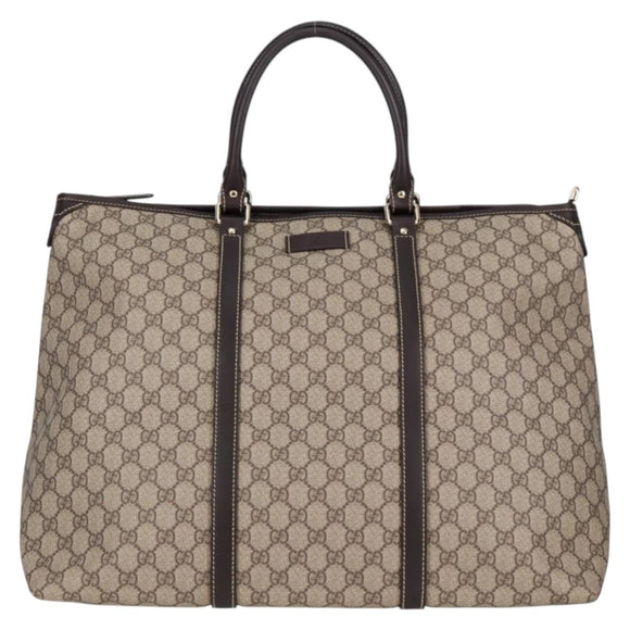 GUCCI GG Supreme Tote Bag PVC Brown Gold 201482 Auth ki5870A