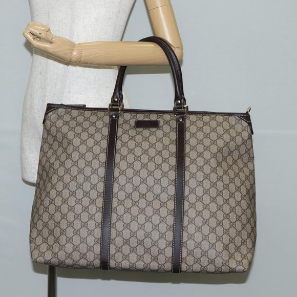 GUCCI GG Supreme Tote Bag PVC Brown Gold 201482 Auth ki5870A