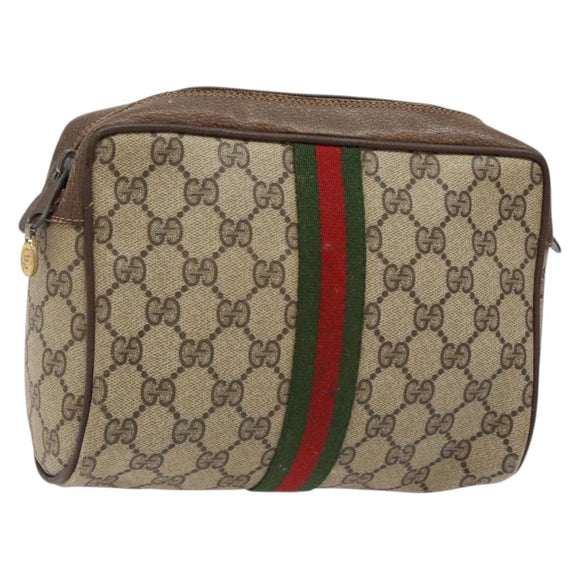 GUCCI GG Supreme Web Sherry Line Clutch Bag PVC Beige Red 89 01 012 Auth ki5874