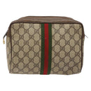 GUCCI GG Supreme Web Sherry Line Clutch Bag PVC Beige Red 89 01 012 Auth ki5874-2