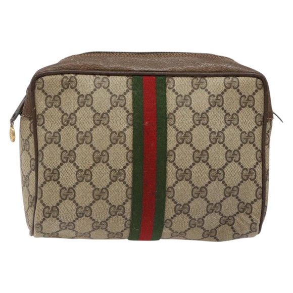 GUCCI GG Supreme Web Sherry Line Clutch Bag PVC Beige Red 89 01 012 Auth ki5874