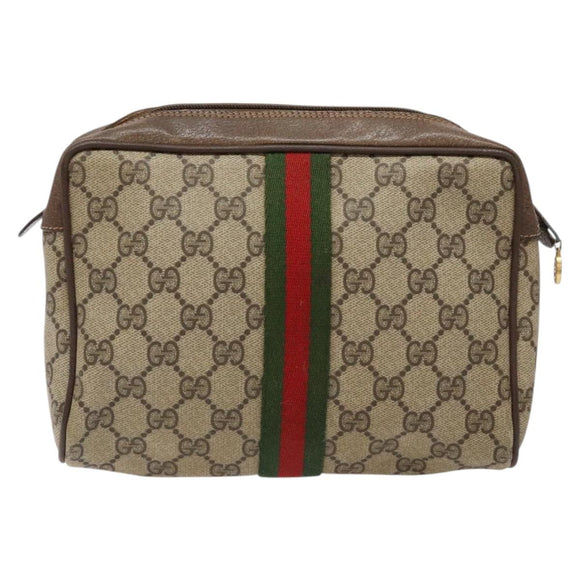 GUCCI GG Supreme Web Sherry Line Clutch Bag PVC Beige Red 89 01 012 Auth ki5874