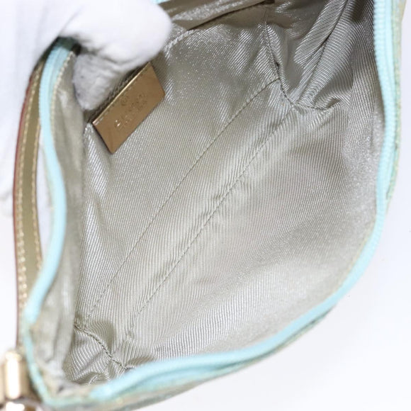 GUCCI GG Canvas Accessory Pouch Light Blue Gold 005 0813 Auth ki5876