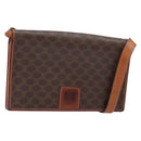 CELINE Macadam Canvas Shoulder Bag PVC Leather Brown Gold Auth ki5877-1