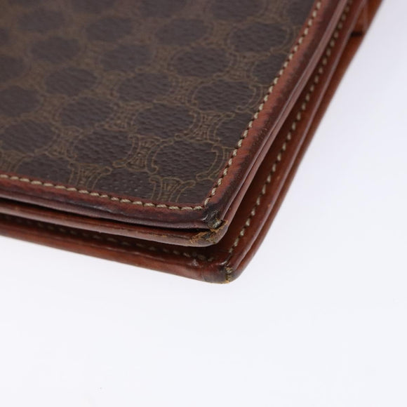 CELINE Macadam Canvas Shoulder Bag PVC Leather Brown Gold Auth ki5877