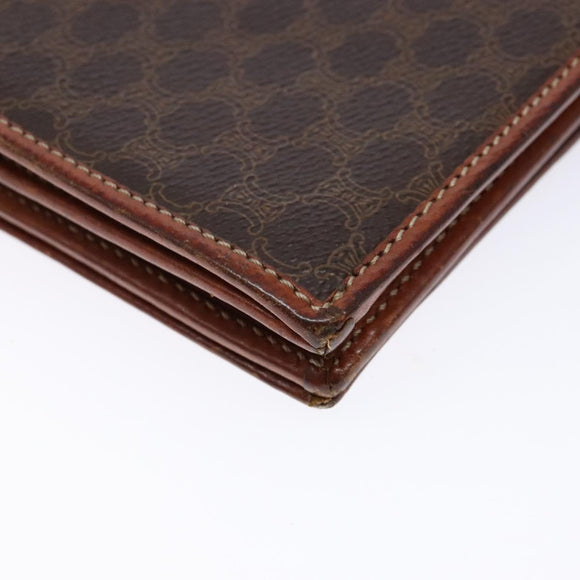 CELINE Macadam Canvas Shoulder Bag PVC Leather Brown Gold Auth ki5877