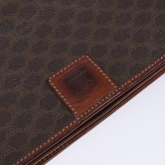 CELINE Macadam Canvas Shoulder Bag PVC Leather Brown Gold Auth ki5877