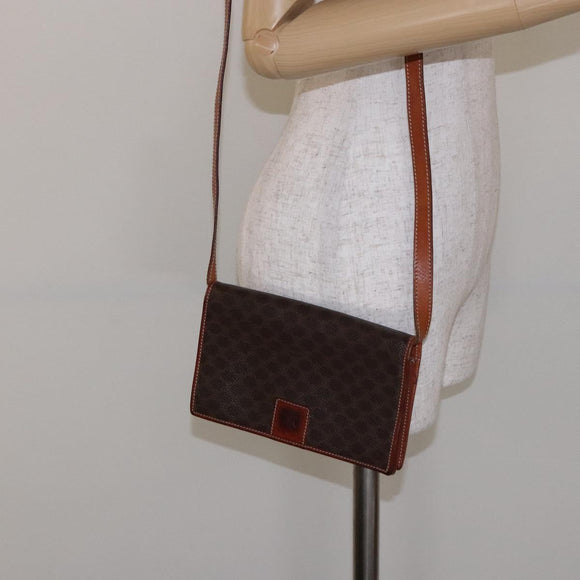 CELINE Macadam Canvas Shoulder Bag PVC Leather Brown Gold Auth ki5877