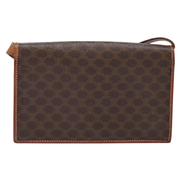 CELINE Macadam Canvas Shoulder Bag PVC Leather Brown Gold Auth ki5877