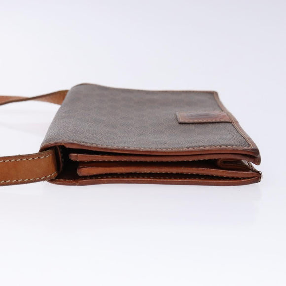 CELINE Macadam Canvas Shoulder Bag PVC Leather Brown Gold Auth ki5877