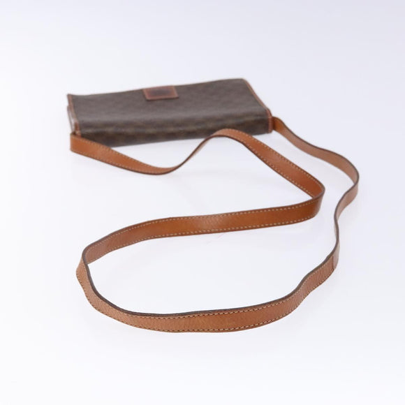 CELINE Macadam Canvas Shoulder Bag PVC Leather Brown Gold Auth ki5877