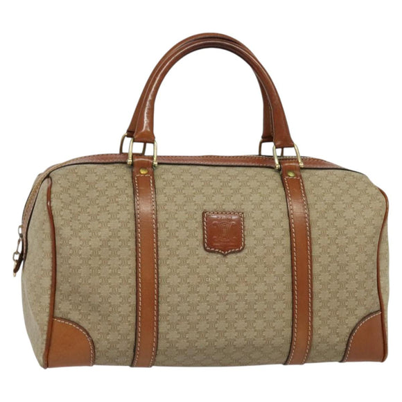 CELINE Macadam Canvas Boston Bag PVC Beige Gold Auth ki5878