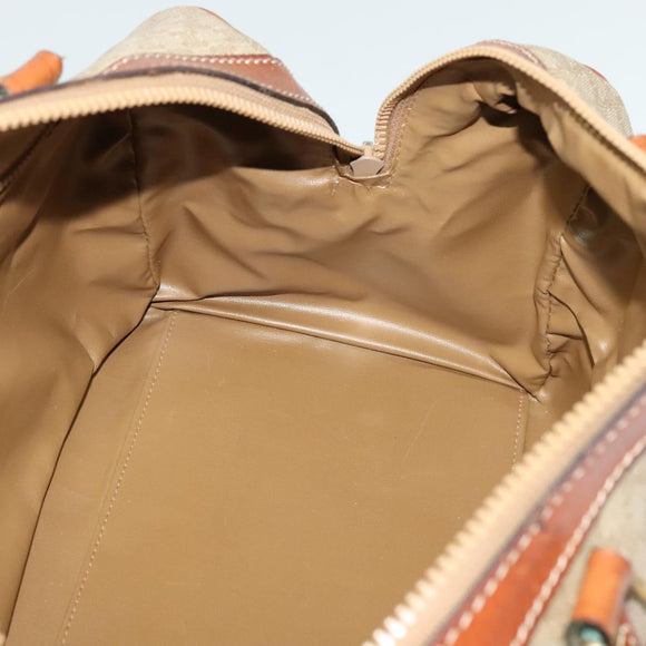 CELINE Macadam Canvas Boston Bag PVC Beige Gold Auth ki5878