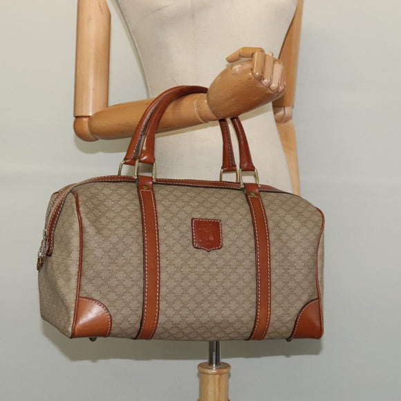 CELINE Macadam Canvas Boston Bag PVC Beige Gold Auth ki5878