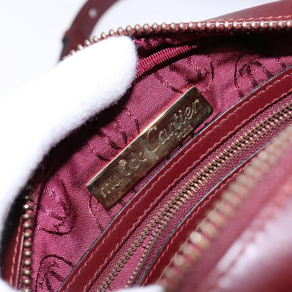 CARTIER Shoulder Bag Leather Bordeaux Gold Auth ki5879