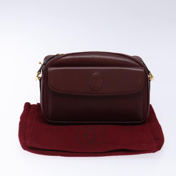 CARTIER Shoulder Bag Leather Bordeaux Gold Auth ki5879