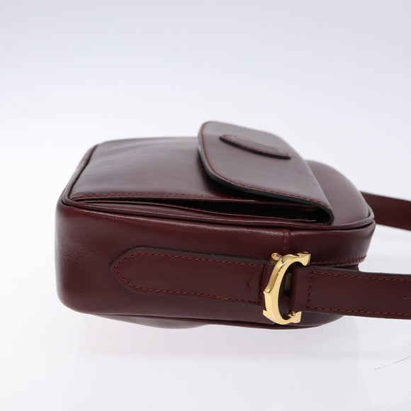 CARTIER Shoulder Bag Leather Bordeaux Gold Auth ki5879