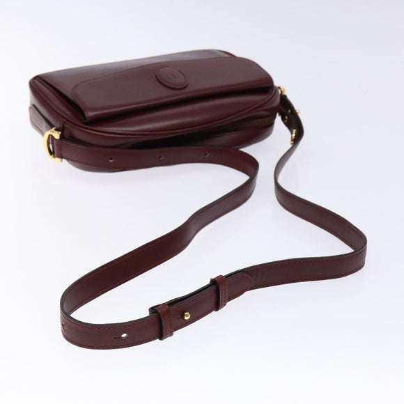 CARTIER Shoulder Bag Leather Bordeaux Gold Auth ki5879